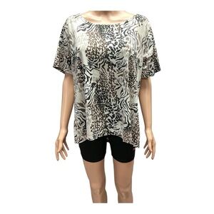 Notations - EC - Cream and Brown Boxy Blouse